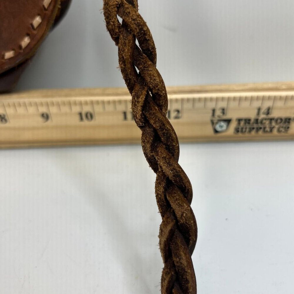 Vintage Hand Tooled Leather Crossbody Bag Brown Western Style Braided Strap - Picture 4 of 6